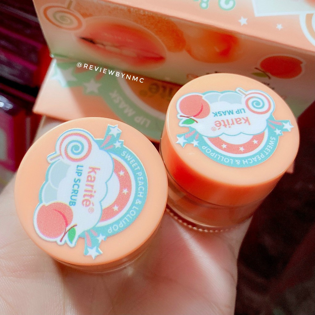 Bộ dưỡng môi gồm nạ môi và tẩy tế bào chết môi Karite hương đào | BigBuy360 - bigbuy360.vn