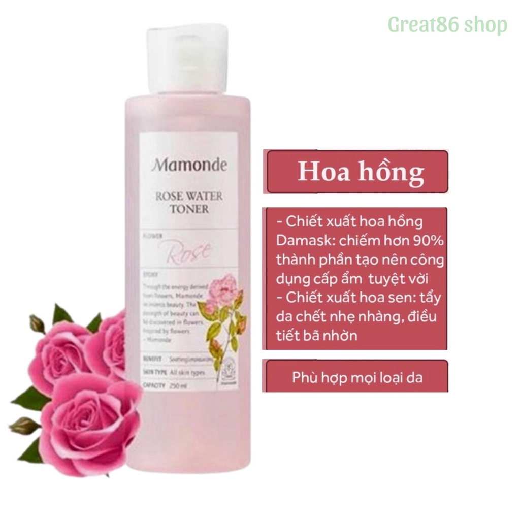 Nước hoa hồng mamonde great86 toner diếp cá se khít lỗ chân lông kiểm soát dầu chai 250ml