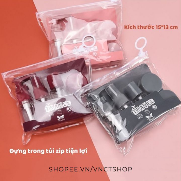 Bộ chiết mỹ phẩm du lịch mini 7 món, chiết mĩ phẩm dầu gội sữa tắm có túi đựng chai lọ