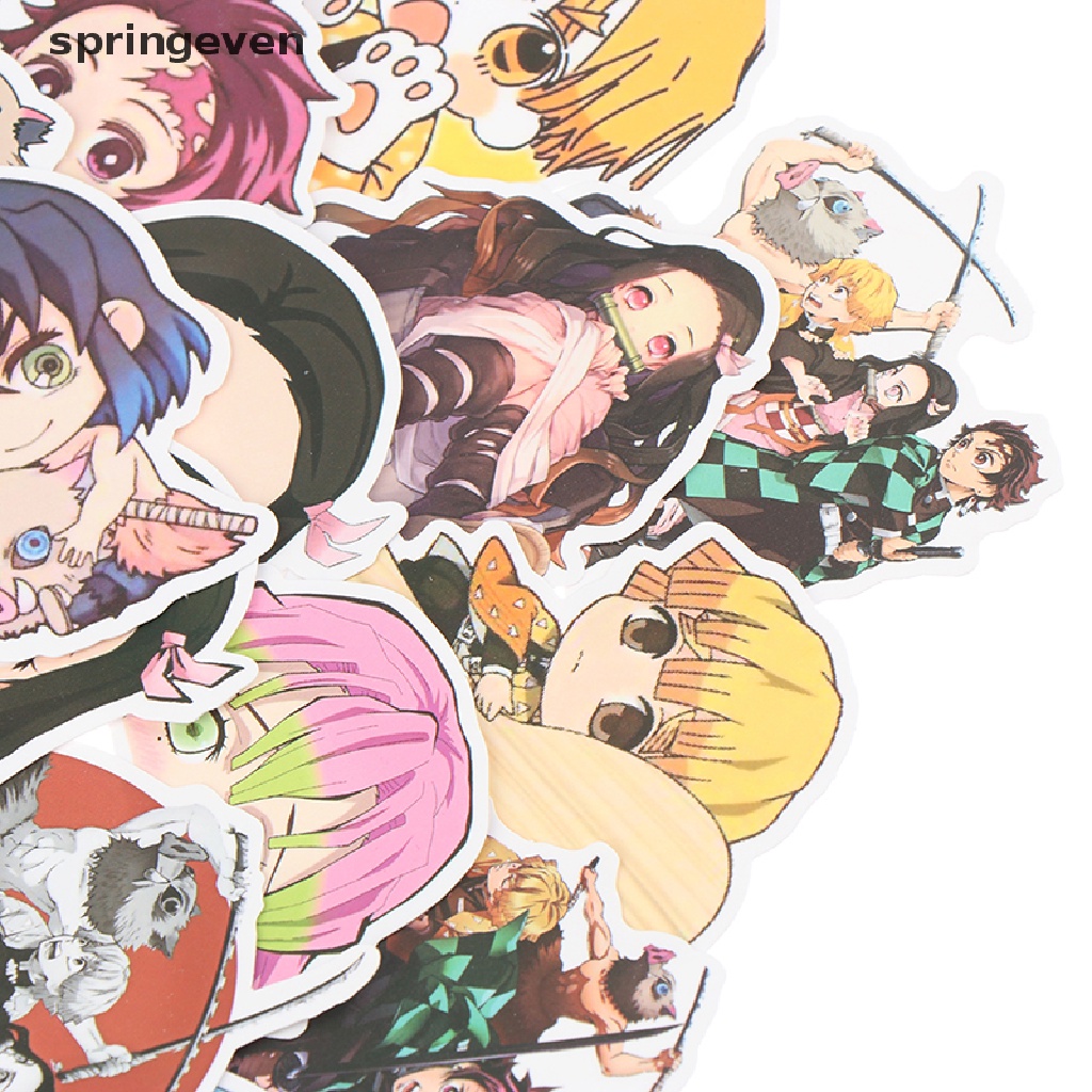 Set 50 Miếng Dán PVC Chống Nước Hình Anime Demon Slayer Cho Hành Lý Laptop Ván Trượt