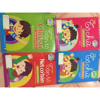 Combo 5 bộ tập tô chữ, nét cơ bản, tô số cho bé cộng 1 số vpp