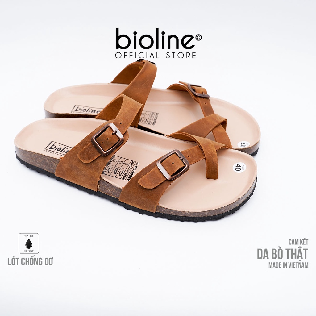DK06-LÓT CHỐNG NƯỚC - Dép đế trấu BIRKEN da bò thật nam nữ unisex, dép da bò xỏ ngón chính hãng BIOLINE - D06