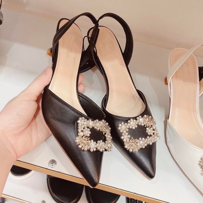 Giày cao gót hoa đá 3 phân mũi nhọn, sandal cao gót đính đá 3cm Chị Đẹp Store mã CD31