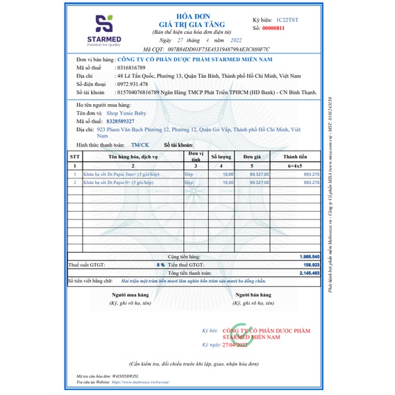 [Tách lẻ] Khăn Lau Hạ Sốt Dr.papie - Sachi từ 0m+