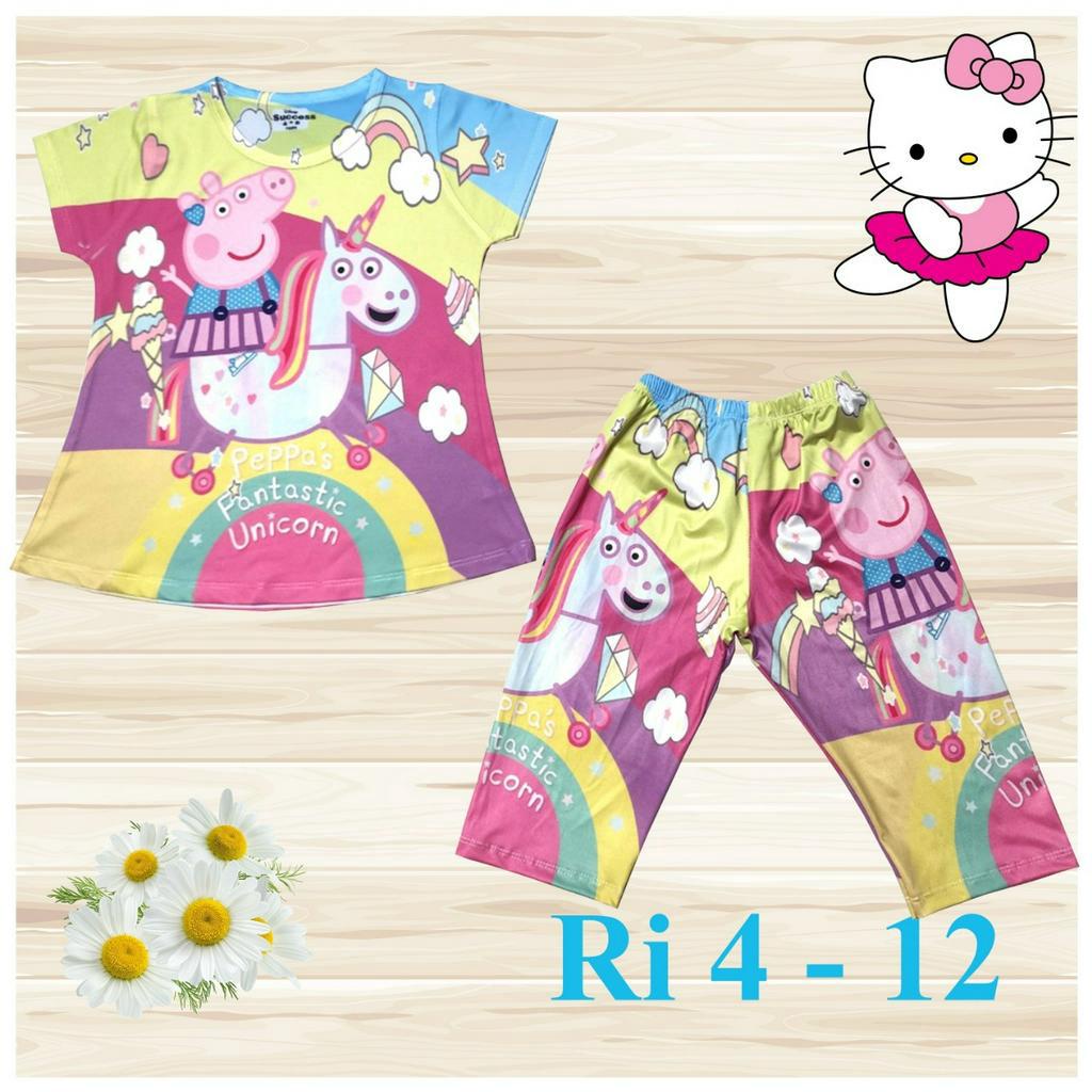 Bộ Thun cotton lạnh bé gái in heo peppa pig mát mẻ mùa hè