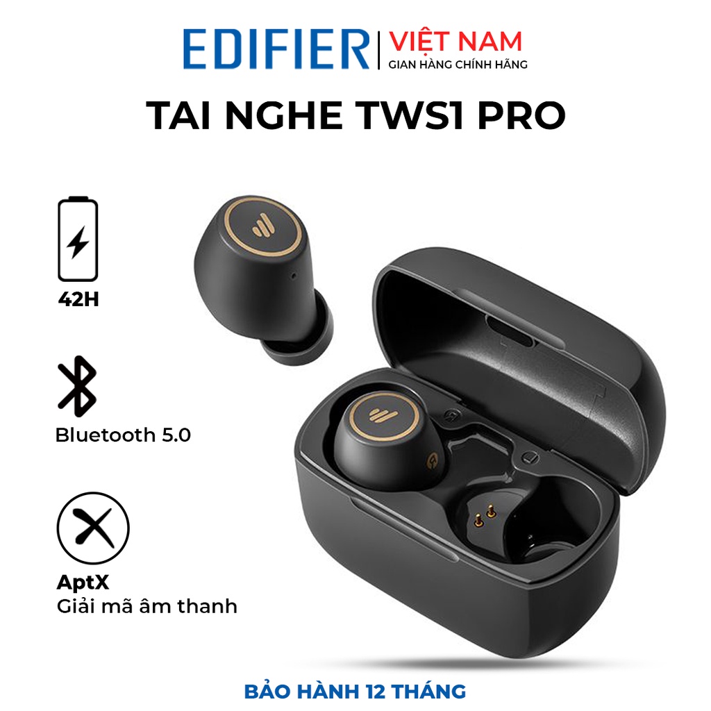 Tai nghe bluetooth 5.2 Edifier TWS1 Pro - Điều khiển âm lượng Khử ồn đamg thoại Pin 42 giờ Chống nước IP65 - Chính hãng