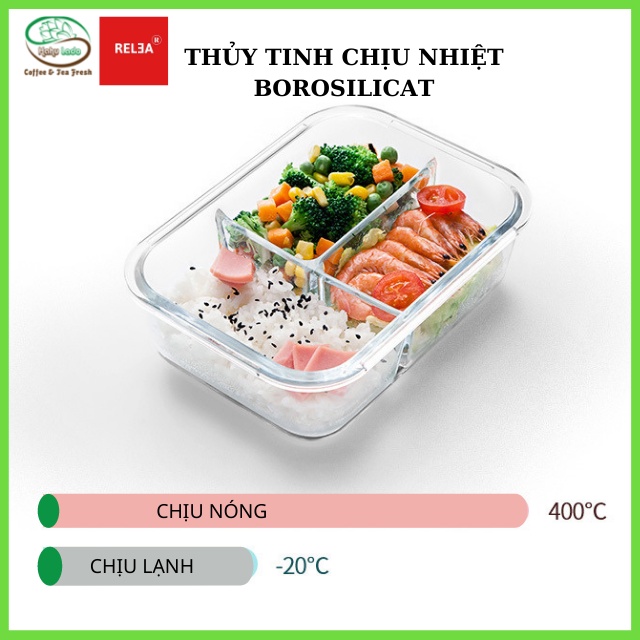 Hộp Đựng Cơm Văn Phòng 3 Ngăn Hahulado Bằng Thủy Tinh Cường Lực Chịu Nhiệt, 1040ml, Hâm Đồ Ăn Lò Vi Sóng-Hàng chính hãng