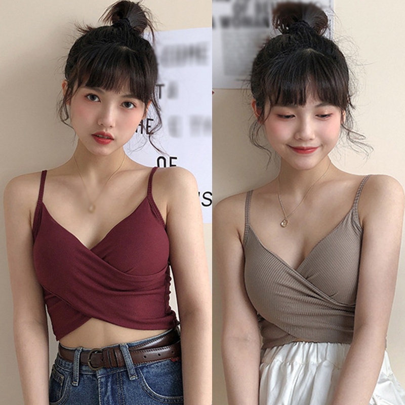 Áo Hai Dây Cổ Chữ V Hở Lưng Có Miếng Đệm Ngực Phong Cách Nhật Bản Cho Nữ