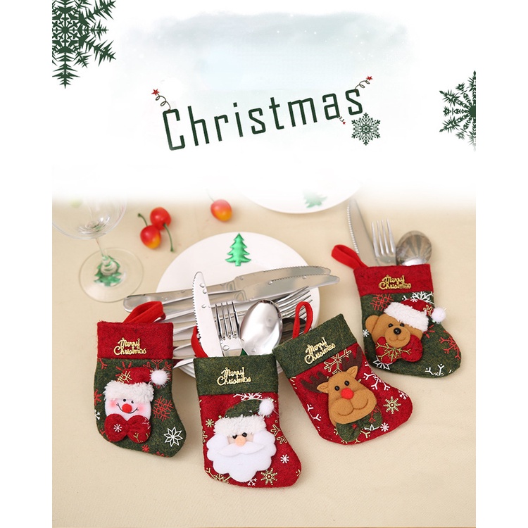 Túi Đựng Dao Nĩa Hình Chiếc Tất Dùng Trang Trí Bàn Ăn Dịp Giáng Sinh