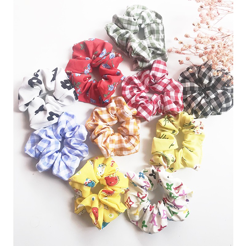 Combo 5 dây buộc tóc Scrunchies họa tiết dễ thương, scrunchies hoa nhí cute , tuichuompuha