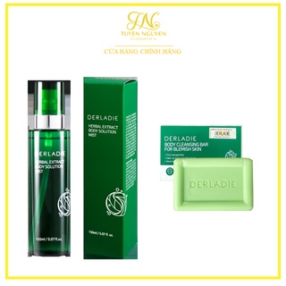 Bộ Đôi Giảm Mụn, Mờ Thâm Body Derladie Herbal Extract Body Solution Mist và Xà Phòng Derladie Cleansing Bar For Blem