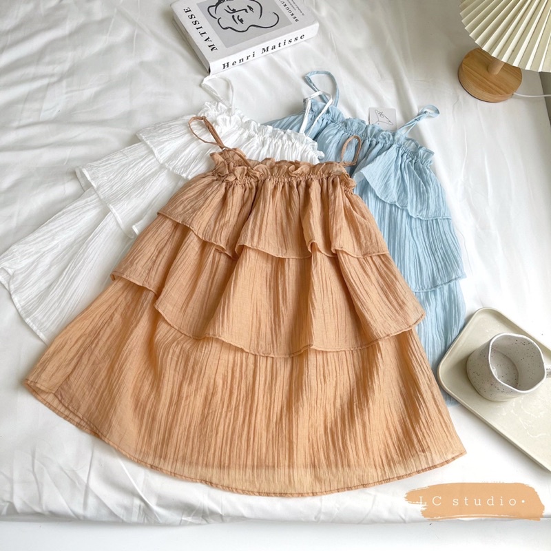 Áo 2 dây nhiều tầng bèo tiểu thư nữ tính dễ thương voan lụa mát thanh lịch style hàn quốc