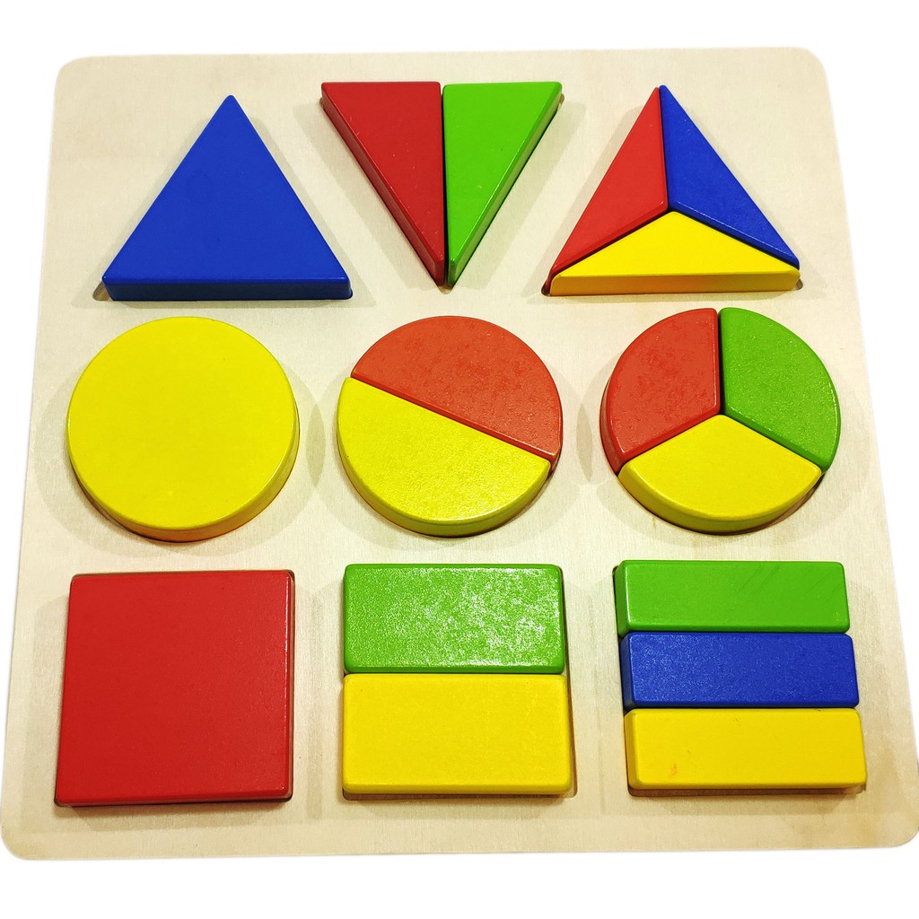 Đồ chơi gỗ Vivitoys - Bảng chia phân số 3 hình cơ bản, Đồ chơi Montessori thông minh cho bé luyên kỹ năng