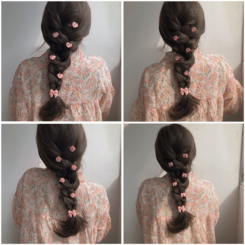 IF ME Bộ 5 kẹp tóc   kiểu nơ hồng/ trái tim xinh xắn thời trang cho bé gái