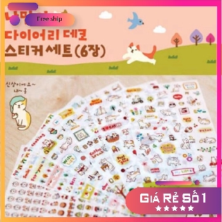 (sale) Combo 6 Miếng Dán Trang Trí Sticker Trang Trí Sticker Mèo Phong Cách Hàn Quốc Dễ Thương