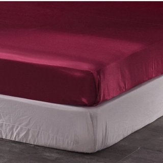 (Loại 1) Bộ Ga Gối Phi Lụa 4 Món Cao Cấp  Mát,Mềm,Mịn Lan Bedding- Màu Đỏ Mận