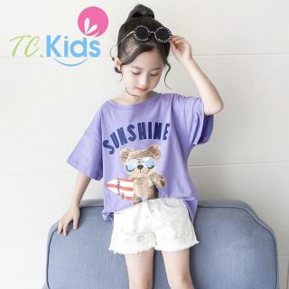 Áo thun bé gái form rộng hình gấu đáng iu 20-42kg (4 màu)