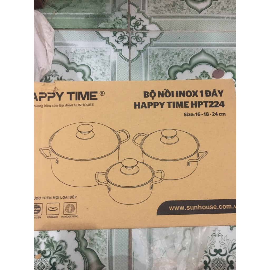 {SHOP YÊU THÍCH} [RẺ VÔ ĐỊCH] {Phá Rẻ} Bộ nồi inox 3 chiếc happy time (Hàng 1 đáy)