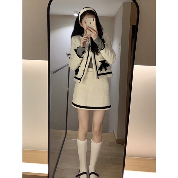 Set vest chân váy áo vải Tweed siêu sang chảnh -Order Taobao | Set áo và chân váy vải dạ dáng ngắn - Set dạ tiểu thư