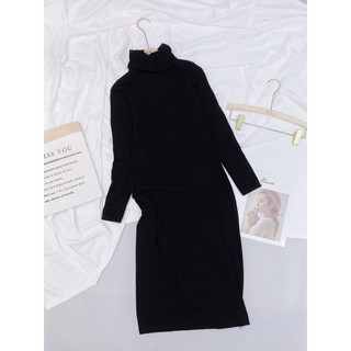 Váy len cổ lọ dáng dài , form suông ,tay ôm ♥ Đầm len cổ cao form suông , dài tay basic nữ HOT