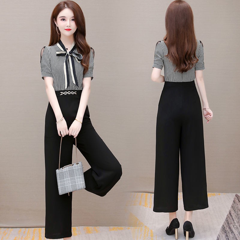 Quần tây voan ngắn tay phù hợp với jumpsuit nữ mùa hè 2021 phong cách nước ngoài mới thời trang giảm tuổi nhỏ thơm