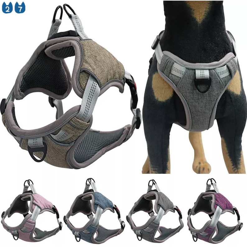 Bộ Yếm Dây Dắt Thú Cưng Đi Dạo Bằng Nylon Phản Quang Thoáng Khí Chống Nổ 27 Cái