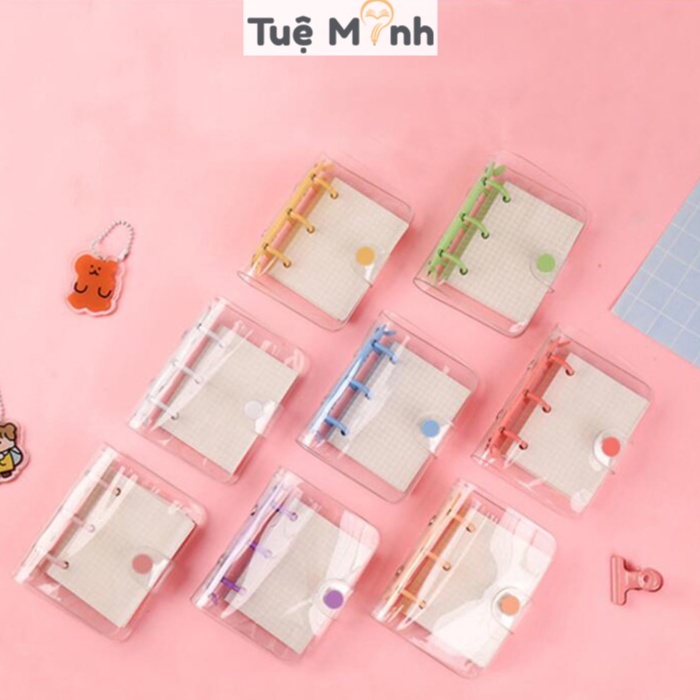 Sổ còng mini 3 chấu Pastel bìa nhựa dẻo trong suốt 6x8cm, ruột thiết kế layout sẵn