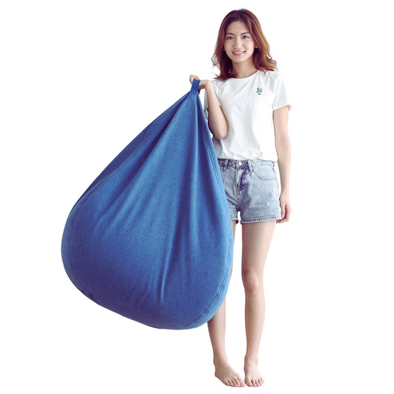 Vỏ Ghế Lười Hạt Xốp 3ii Home Hình Trái Lê Size L 100x120cm Màu Xanh Dương Vải Nhung Gân Cao Cấp