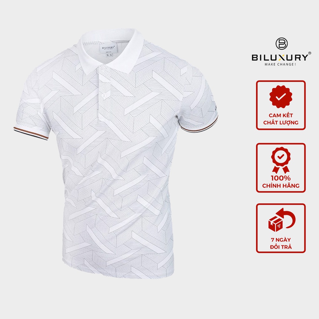 Áo polo nam trắng Biluxury thun cổ bẻ 5APCH007TRK form chuẩn lịch lãm ôm người tôn dáng