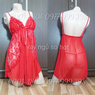 váy ngủ xẻ tà trước C001 đỏ