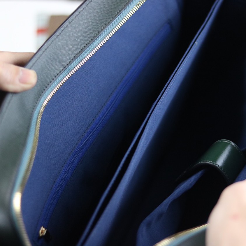 Túi xách da doanh nhân cao cấp Túi đựng laptop sang trọng BAZANTINO Da bê BOX CALF Pháp - Màu xanh rêu