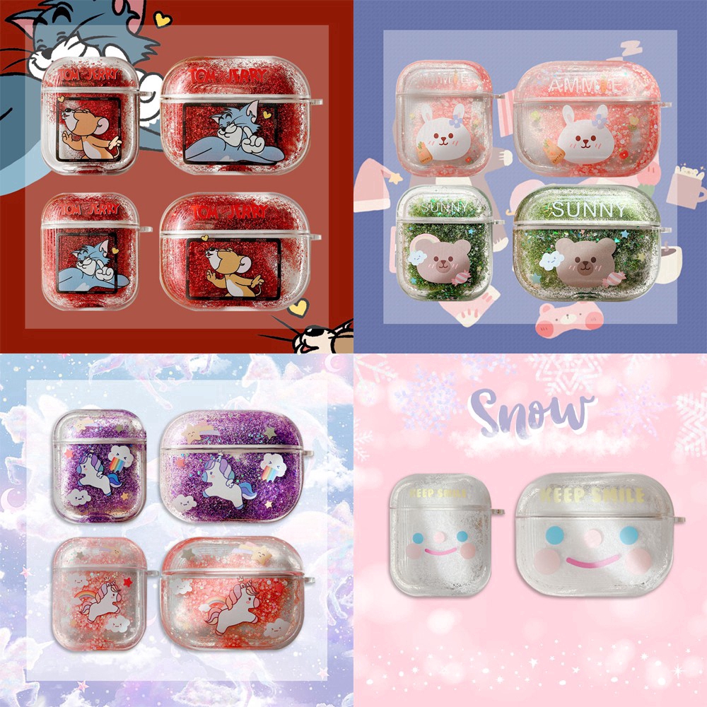 Vỏ bảo vệ hộp sạc tai nghe Airpods 1 2 Pro họa tiết đám mây/ngựa một sừng/gấu Lotso màu kim tuyến dễ thương