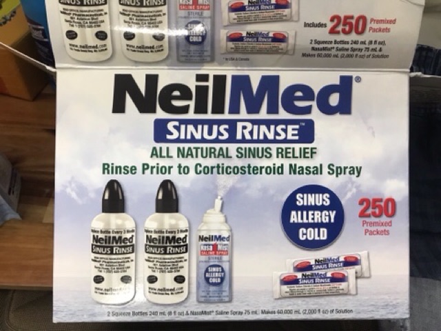 Bộ muối rửa mũi Neilmed sinus rinse gồm 2 bình rửa, 1 bình xịt và 250 gói muối