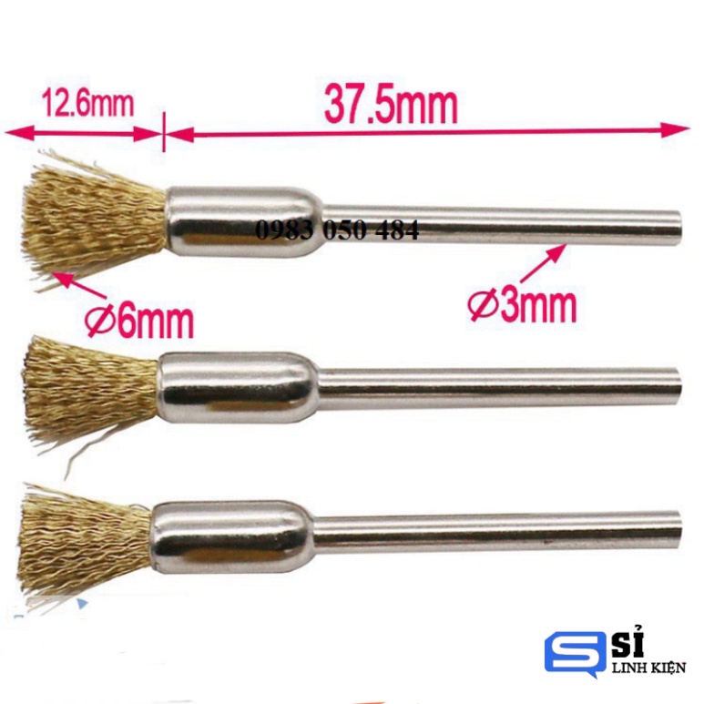 Bộ 9 chổi đồng đánh bóng, tẩy gỉ mini trục 3.17mm