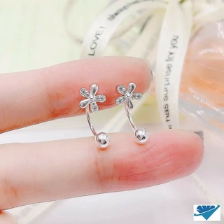Khuyên tai bạc nữ hình bông hoa chốt bi xoáy vặn