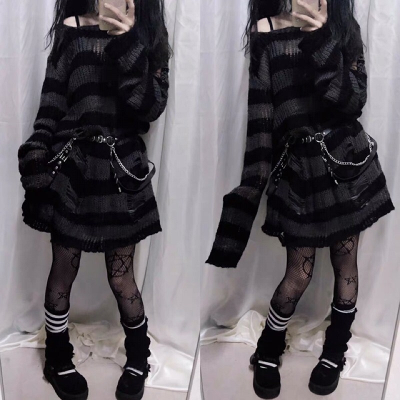 Áo len rách gothic egirl grunge harajuku punk rock | BigBuy360 - bigbuy360.vn