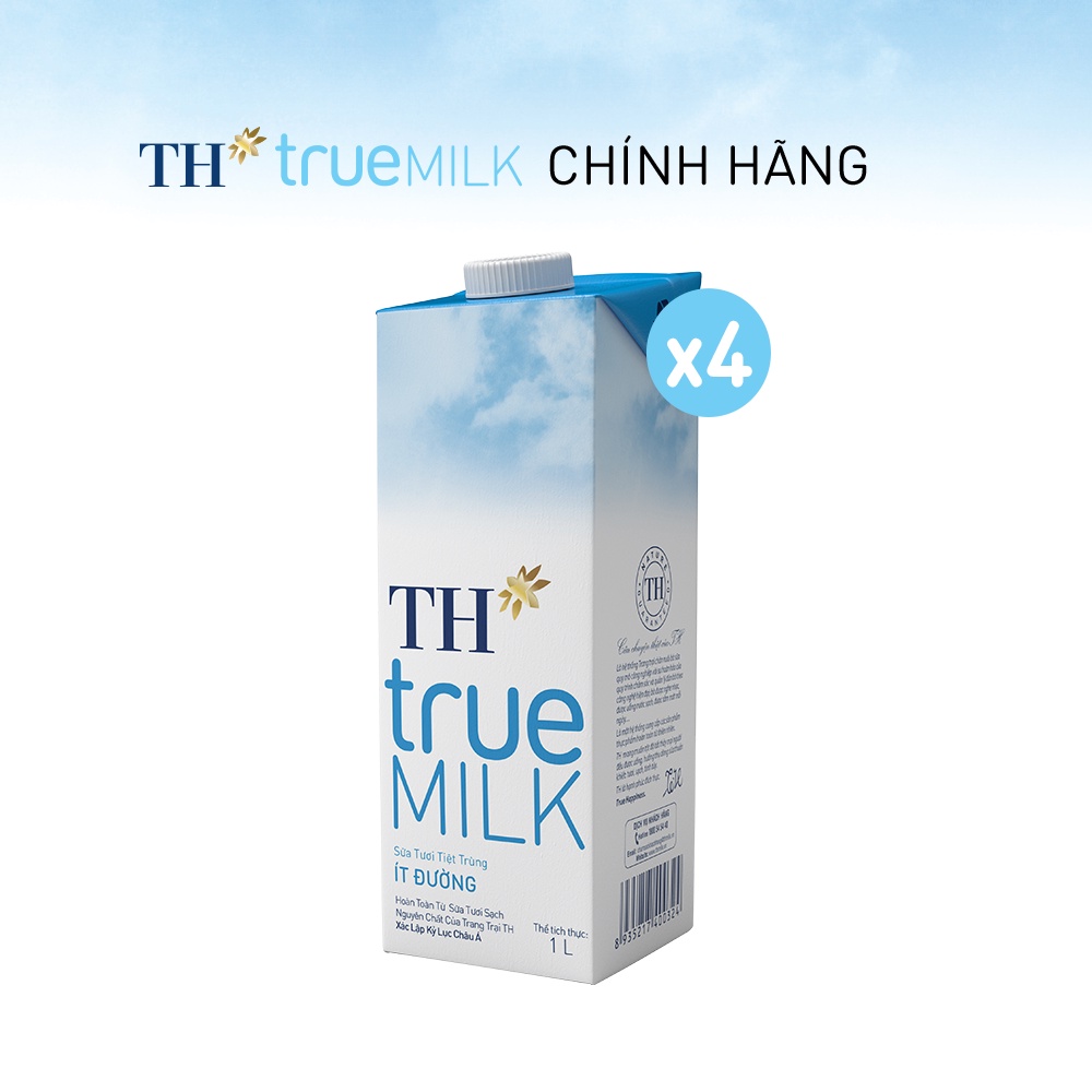 Combo 4 Hộp sữa tươi tiệt trùng ít đường TH True Milk 1L (1L x 4)