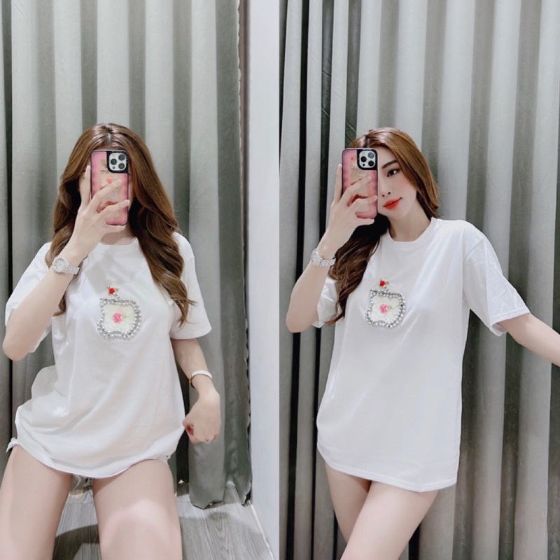 Áo thun đính hạt form rộng oversize