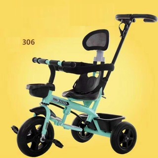 Xe 3 bánh cần đẩy 306 màu xanh cho bé