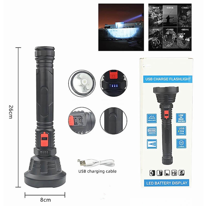 Đèn pin siêu sáng cầm tay cáp sạc micro USB chiếu xa 500m+ Đèn Pin Dài 46cm