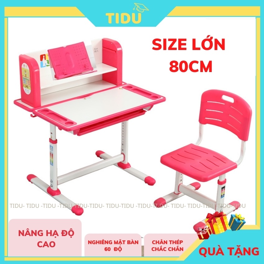 bộ bàn ghế học sinh thông minh chống gù chống cận Tidu A12 kích thước 60x80 có giá sách