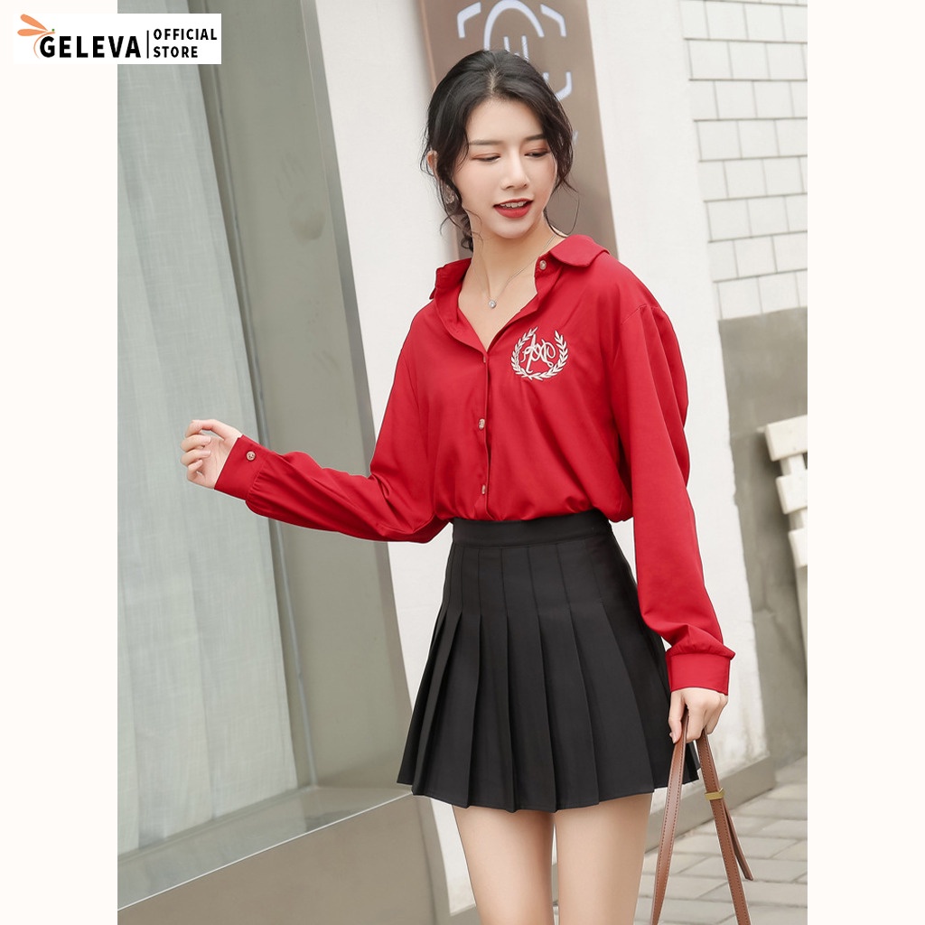 Chân váy tennis xếp ly ngắn phong cách Hàn Quốc, Váy tennis nữ cạp cao màu trắng đen be nâu Geleva GE907 | BigBuy360 - bigbuy360.vn