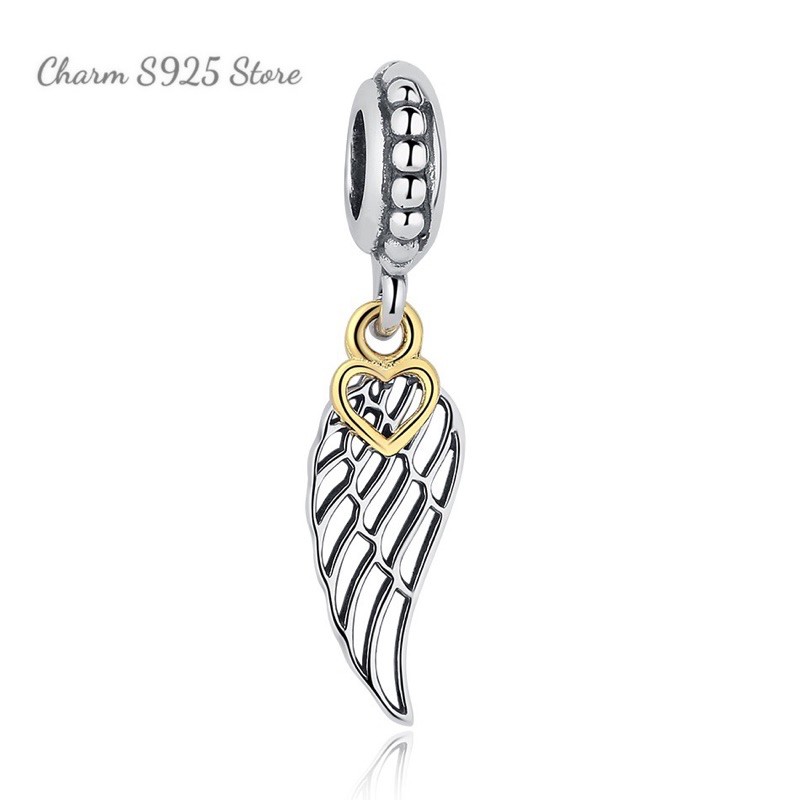 charm pan treo cánh tim bạc s925 cao cấp