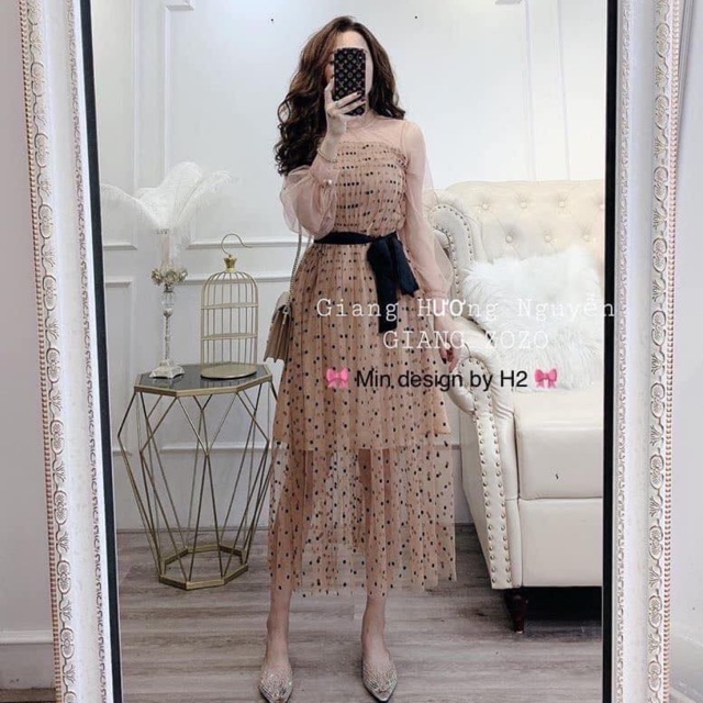 Vây ren chấm bi buộc eo