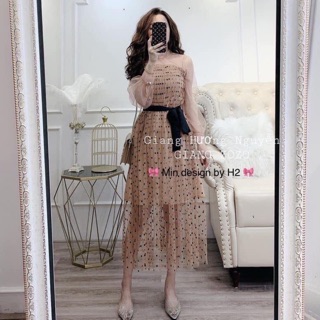 Vây ren chấm bi buộc eo