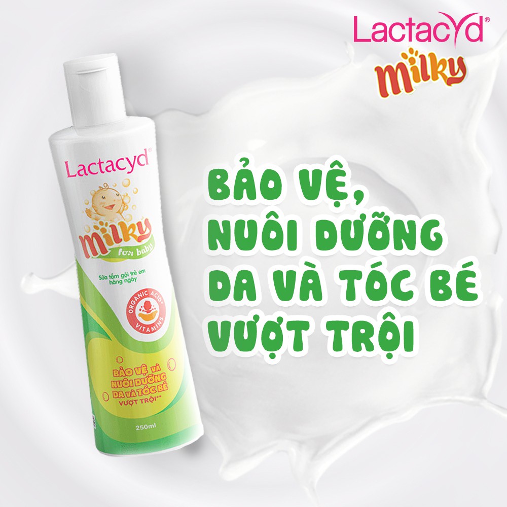 Sữa tắm gội cho bé Lactacyd Milky giúp bảo vệ, nuôi dưỡng da và tóc bé vượt trội - Chai 500ml