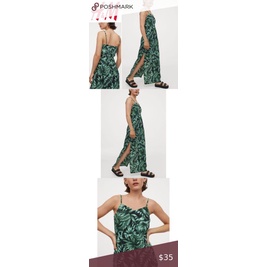 [HÀNG MỸ] Đầm dây maxi H&M DIVIDED auth cotton hoa lá nhiệt đới xẻ tà
