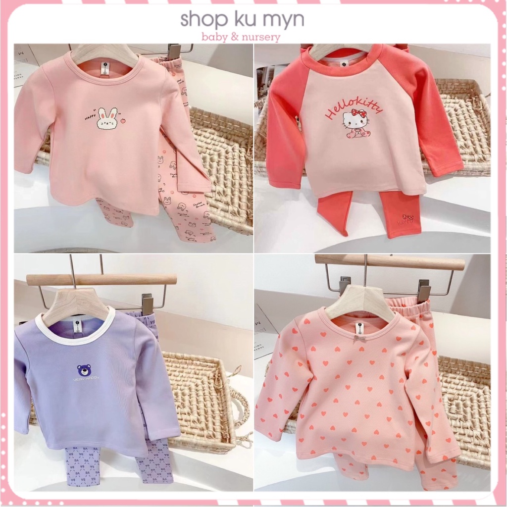 Bộ dài tay bé gái chất cotton cực dày dặn in hình ngộ nghĩnh phong cách Hàn Quốc YixinSweet