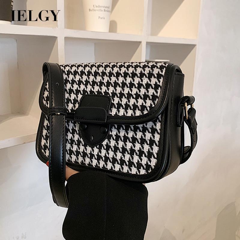 IELGY Túi Đeo Vai Hình Vuông Cỡ Nhỏ Họa Tiết Kẻ Sọc Phong Cách Phương Tây Thời Trang Cho Nữ