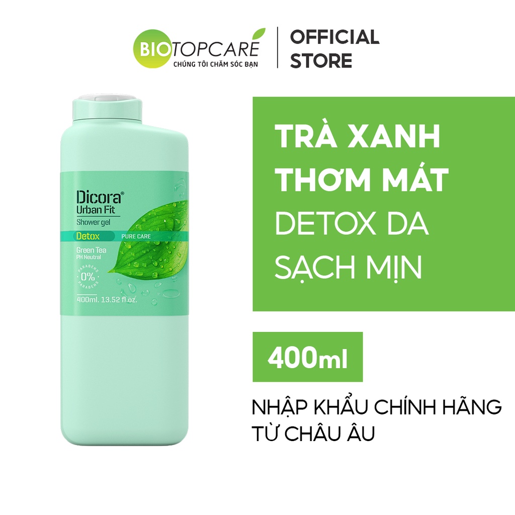 Sữa tắm Detox Dicora Urban Fit Pure Care Green Tea Trà Xanh 400ml - BioTopcare Official